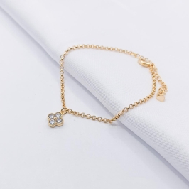 PULSEIRA DOURADA ELO PORTUGUÊS COM TREVO CRISTAL