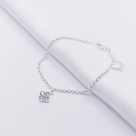 PULSEIRA PRATA ELO PORTUGUÊS COM TREVO CRISTAL