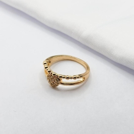 ANEL DOURADO ARO DUPLO BOLINHA COM CORAÇÃO CRAVEJADO