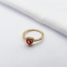 ANEL DOURADO SOLITÁRIO CORAÇÃO PINK CRAVEJADO