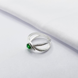ANEL PRATA AJUSTÁVEL ARO DUPLO E GOTA VERDE