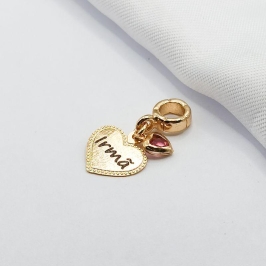 BERLOQUE DOURADO IRMÂ COM CORAÇÃO ROSA