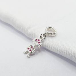 BERLOQUE PRATA FILHA COM ZIRCÔNIA ROSA