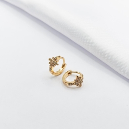 BRINCO DOURADO ARGOLINHA CLICK COM FLOR CRAVEJADA
