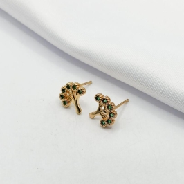 BRINCO DOURADO ÁRVORE DA VIDA COM ZIRCÔNIA VERDE
