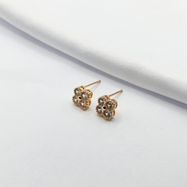 BRINCO DOURADO INSPIRAÇÃO TREVO VAN CLEEF ZIRCÔNIA CRISTAL M