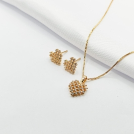 CONJUNTO DOURADO CORAÇÃO CRAVEJADO 45CM