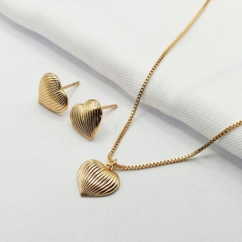 CONJUNTO DOURADO CORAÇÃO TEXTURIZADO 45CM