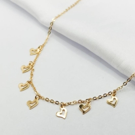 GARGANTILHA DOURADA CHOKER CORAÇÕES VAZADOS 40CM