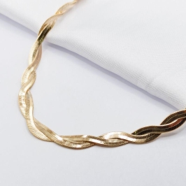 GARGANTILHA DOURADA  CHOKER MALHA FITA ENTRELAÇADA 40CM