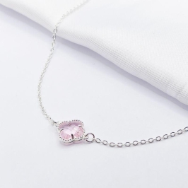 GARGANTILHA PRATA CHOKER INSPIRAÇÃO TREVO VAN CLEEF ROSA 40CM