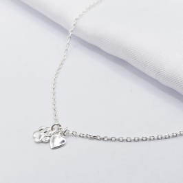 GARGANTILHA PRATA CHOKER PATINHA E CORAÇÃO 40CM