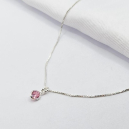 GARGANTILHA PRATA CHOKER PONTO DE LUZ ROSA 40CM