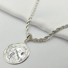 GARGANTILHA PRATA CORDÃO BAIANO COM MEDALHA CAVALO 45CM