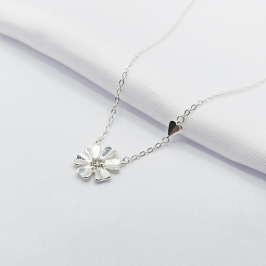 GARGANTILHA PRATA FLOR COM PONTO DE LUZ 45CM