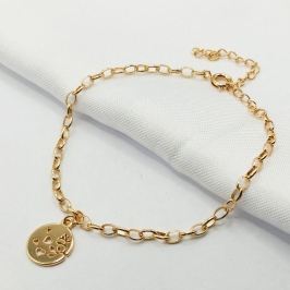 PULSEIRA DOURADA ELO OVAL MEDALHINHA CORAÇÕES