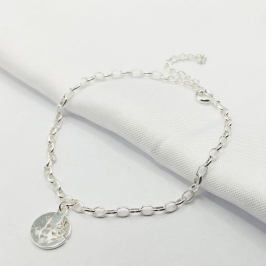 PULSEIRA PRATA ELO OVAL MEDALHINHA CORAÇÕES