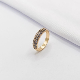 ANEL DOURADO 3 FILEIRAS ZIRCÔNIA AZUL