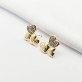 BRINCO DOURADO 3 CORAÇÕES LISO E CRAVEJADO