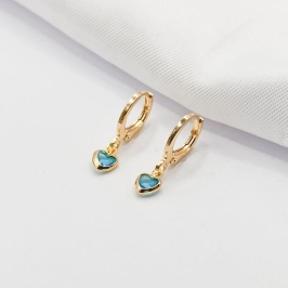 BRINCO DOURADO ARGOLINHA CLICK COM CORAÇÃO AZUL