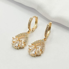 BRINCO DOURADO ARGOLINHA CLICK COM GOTA TRABLHADA E CRAVEJADA