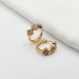 BRINCO DOURADO ARGOLINHA CLICK TREVOS VAN CLEEF CRISTAL