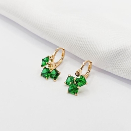BRINCO DOURADO ARGOLINHA CLICK ZIRCÔNIA CARRÉ VERDE