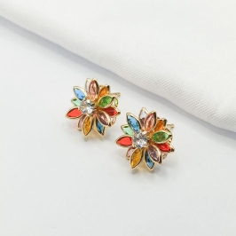 BRINCO DOURADO FLOR NAVETE COLORIDA