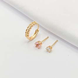 BRINCO DOURADO TRIO ARGOLINHA ELO E PONTOS DE LUZ