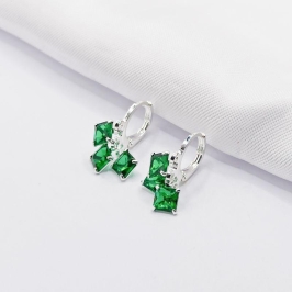 BRINCO PRATA ARGOLINHA CLICK ZIRCÔNIA CARRÉ VERDE