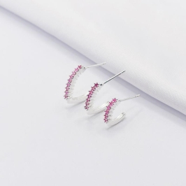 BRINCO PRATA TRIO ARGOLINHA ZIRCÔNIA ROSA