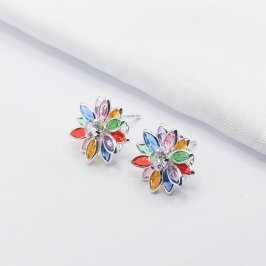 BRINCO PRATA FLOR NAVETE COLORIDA