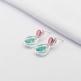 BRINCO PRATA GOTA ROSA E VERDE