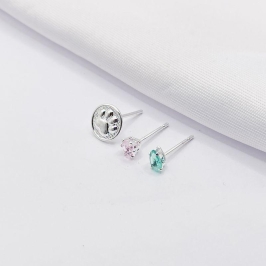 BRINCO PRATA TRIO PATINHA COM GOTA AZUL E ROSA