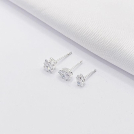 BRINCO PRATA TRIO ZIRCÔNIA CARRÉ, NAVETE E GOTA
