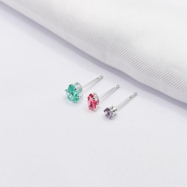 BRINCO PRATA TRIO ZIRCÔNIA PONTO DE LUZ E GOTA COLORIDA