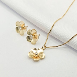 CONJUNTO DOURADO FLOR COM PONTO DE LUZ 45CM
