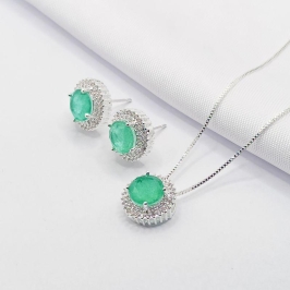 CONJUNTO PRATA VERDE ÁGUA CRAVEJADO 45CM