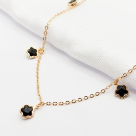 GARGANTILHA DOURADA CHOKER PINGENTE FLOR BLACK 40CM