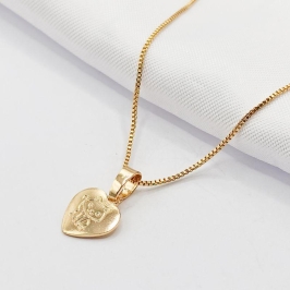 GARGANTILHA DOURADA CORAÇÃO GATINHO 45CM