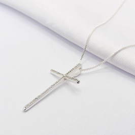 GARGANTILHA PRATA CRUZ FINA CRAVEJADA 60CM