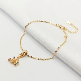 PULSEIRA DOURADA INFANTIL CASTELO ZIRCÔNIA COLORIDA