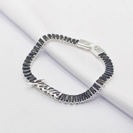 PULSEIRA PRATA RIVIERA BAGUETE BLACK JESUS