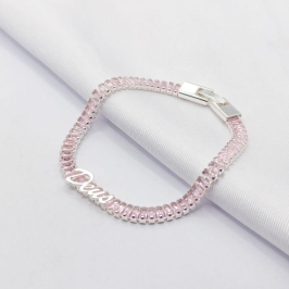 PULSEIRA PRATA RIVIERA BAGUETE ROSA DEUS