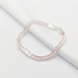 PULSEIRA PRATA RIVIERA BAGUETE ROSA JESUS