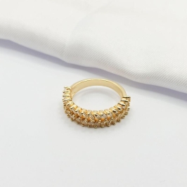 ANEL DOURADO DUAS FILEIRAS CRAVEJADAS NAVETE CRISTAL