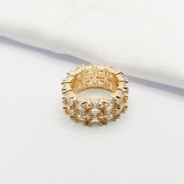 ANEL DOURADO DUAS FILEIRAS ZIRCÔNIA CARRÉ