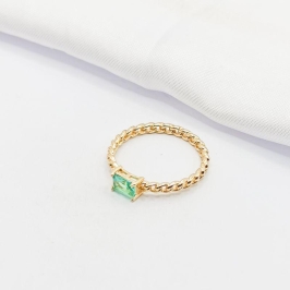 ANEL DOURADO ELO CORRENTE CRISTAL BAGUETE VERDE ÁGUA