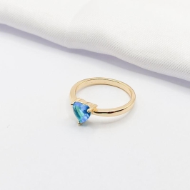 ANEL DOURADO SOLITÁRIO CORAÇÃO AZUL