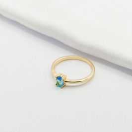 ANEL DOURADO SOLITÁRIO PONTO DE LUZ AZUL